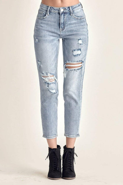 Rebel Chic Slim Crop Jeans with Distressed Edge - Love Salve 