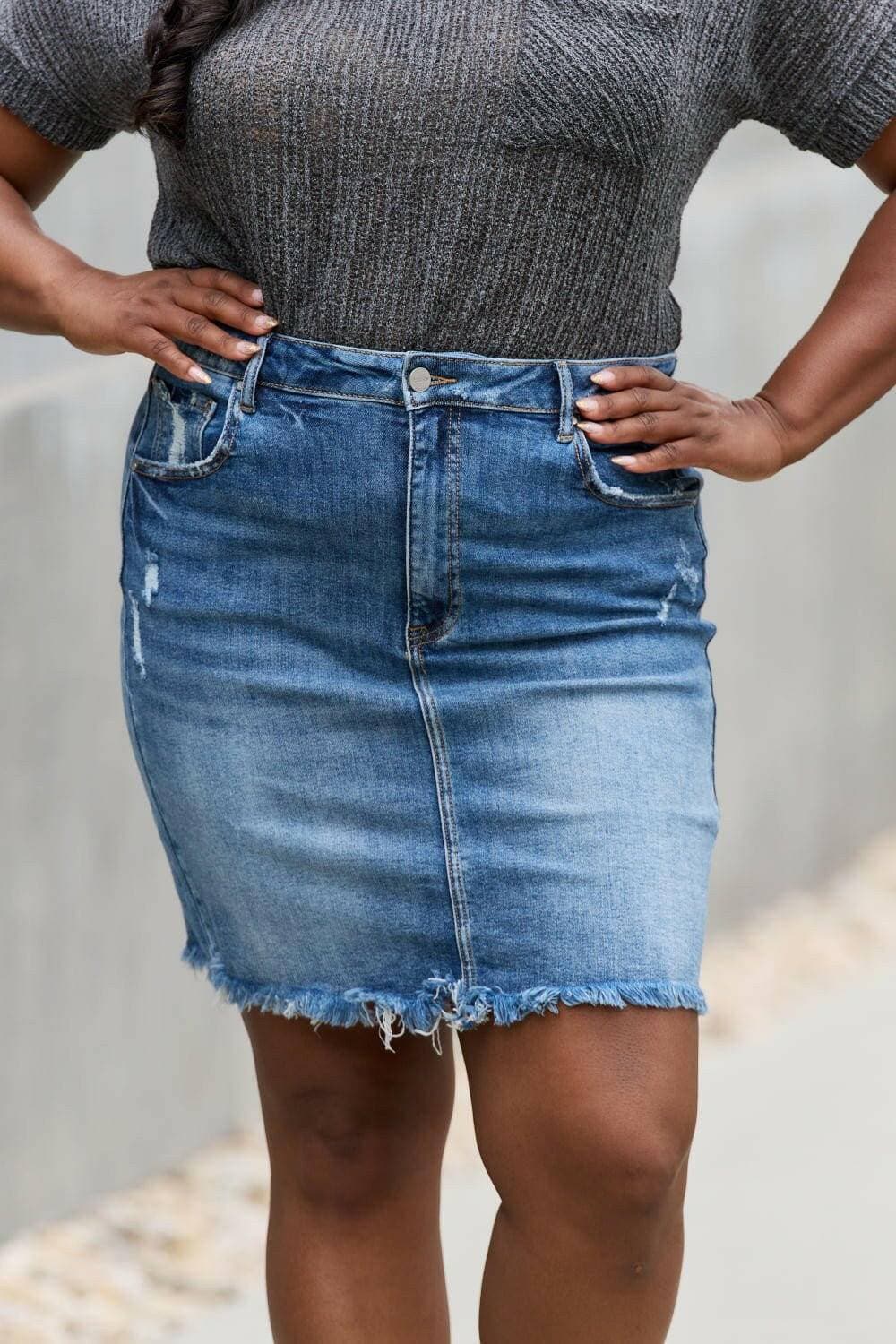 Blissful Blue Jean Mini SkirtExperience Effortless Style with the Blissful Blue Jean Mini Skirt

Upgrade your summer wardrobe with the Blissful Blue Jean Mini Skirt, a perfect fusion of comfort Love Salve Blissful Blue Jean Mini Skirtjeans