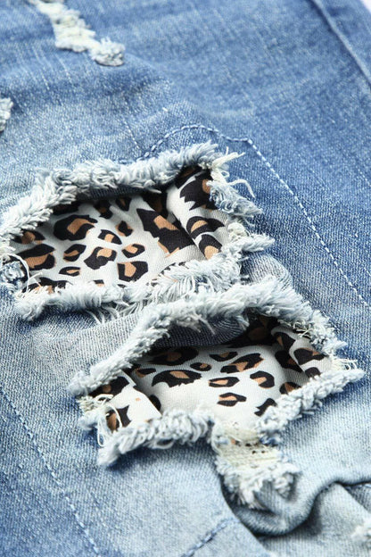 Leopard print distressed skinny jeans with chic pockets