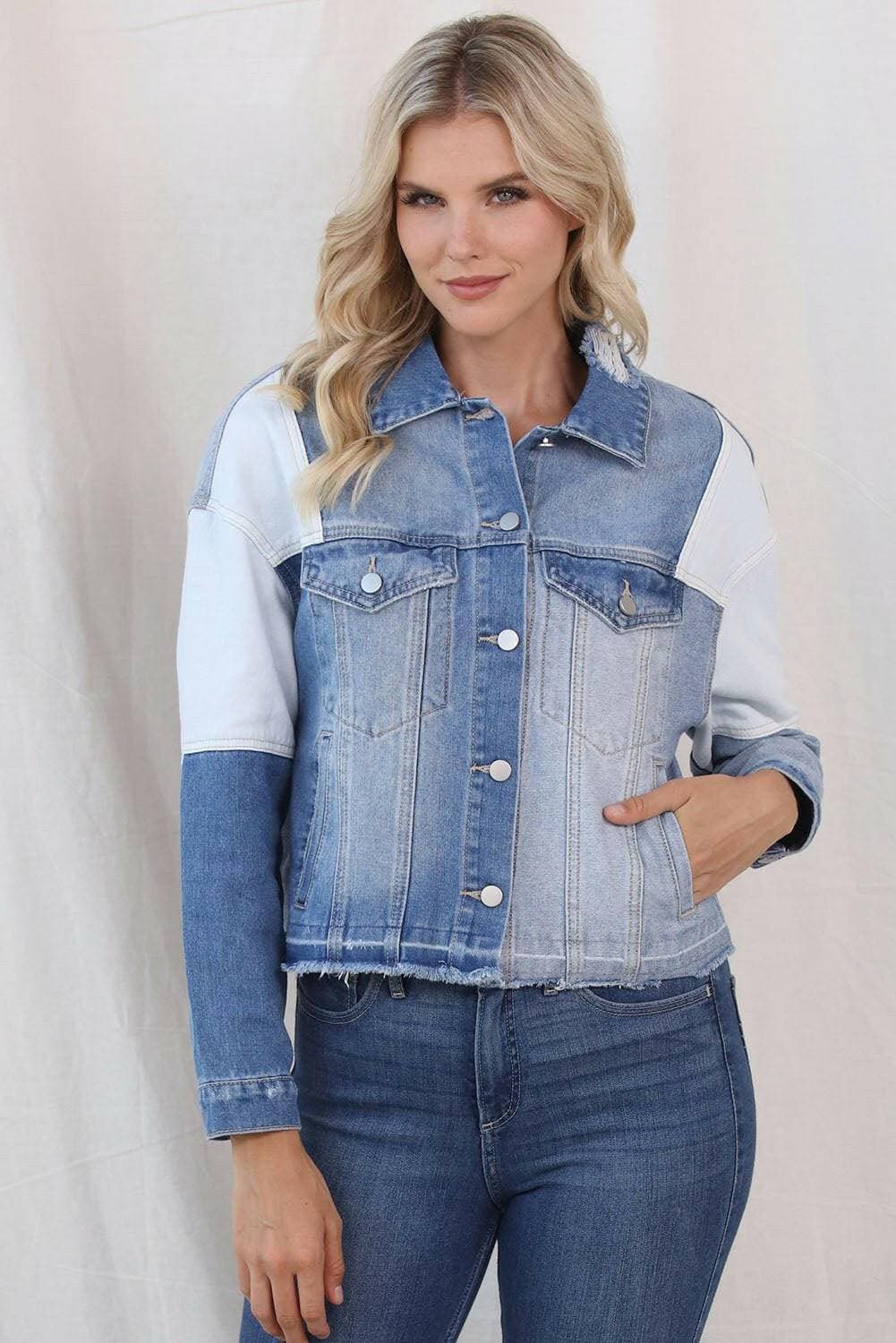 Stylish color block denim jacket