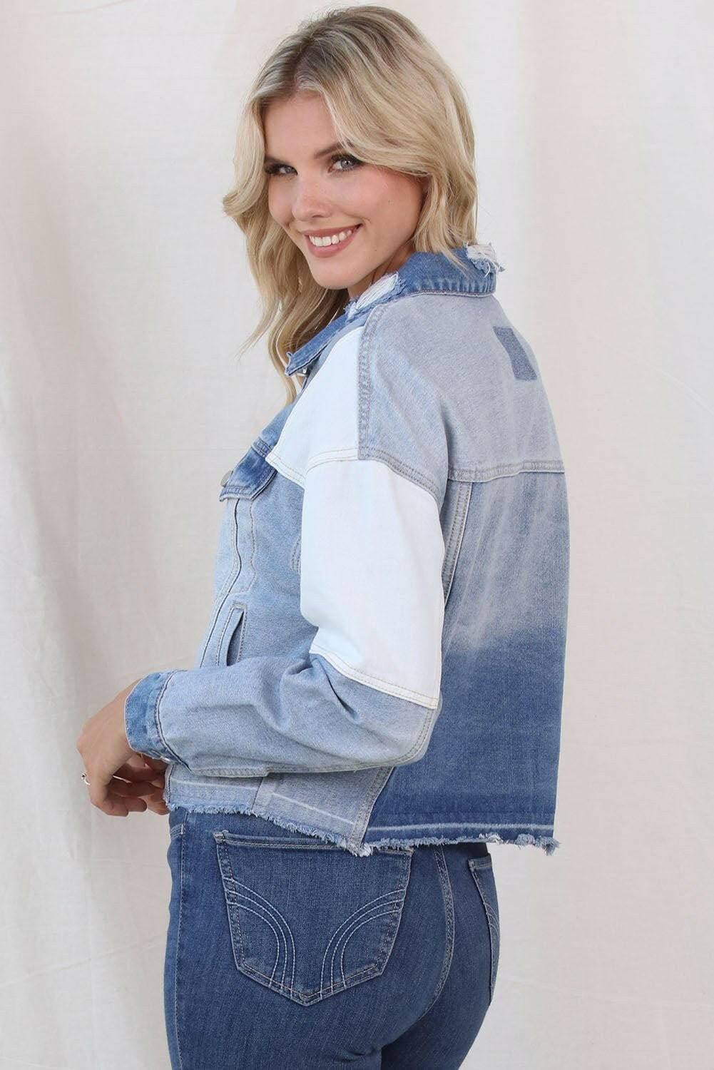 Stylish color block denim jacket