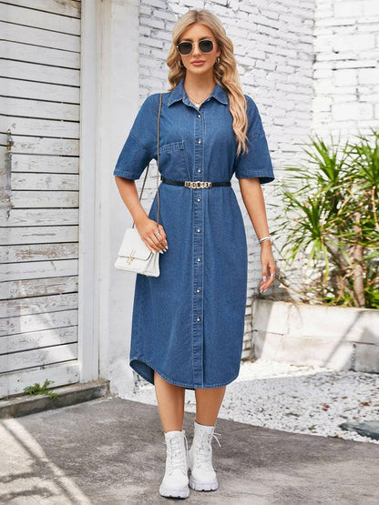 Chic Denim Button-Up Dress with Relaxed ShouldersChic Denim Button-Up Dress with Relaxed Shoulders

Upgrade your style game with our Chic Denim Button-Up Dress, a perfect blend of trendsetting design and comfort. TLove Salve Chic Denim Button-jeans