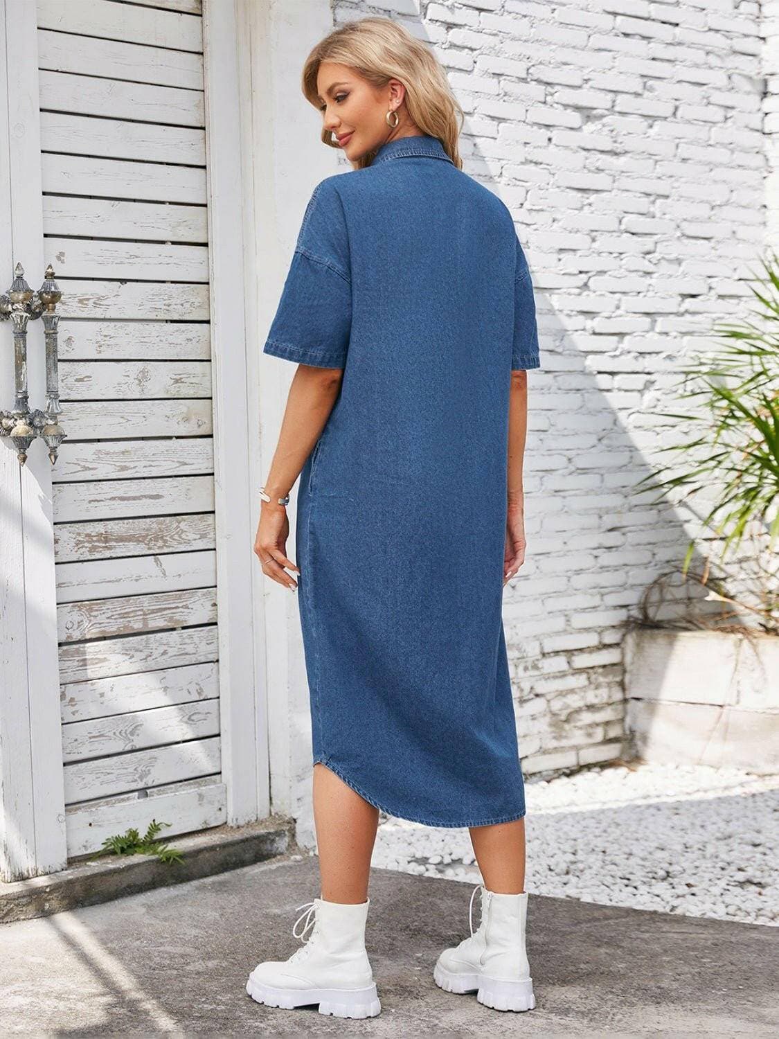 Chic Denim Button-Up Dress with Relaxed ShouldersChic Denim Button-Up Dress with Relaxed Shoulders

Upgrade your style game with our Chic Denim Button-Up Dress, a perfect blend of trendsetting design and comfort. TLove Salve Chic Denim Button-jeans