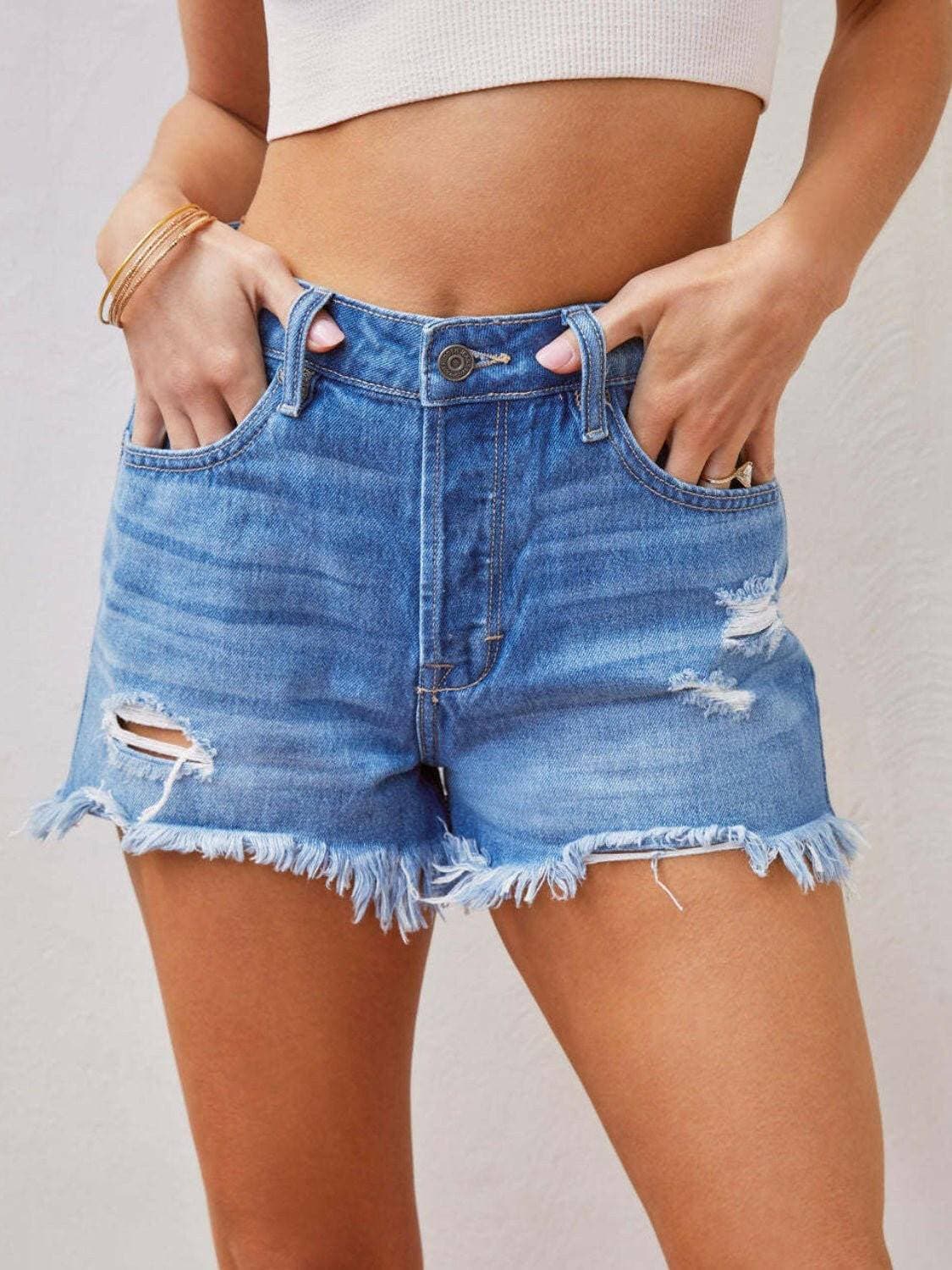 Frayed Edge Distressed Jean ShortsUpgrade Your Summer Style with Frayed Edge Distressed Jean Shorts

Revamp your wardrobe this season with our Frayed Edge Distressed Jean Shorts, the ultimate additioLove Salve Frayed Edge Distressed Jean Shortsjeans