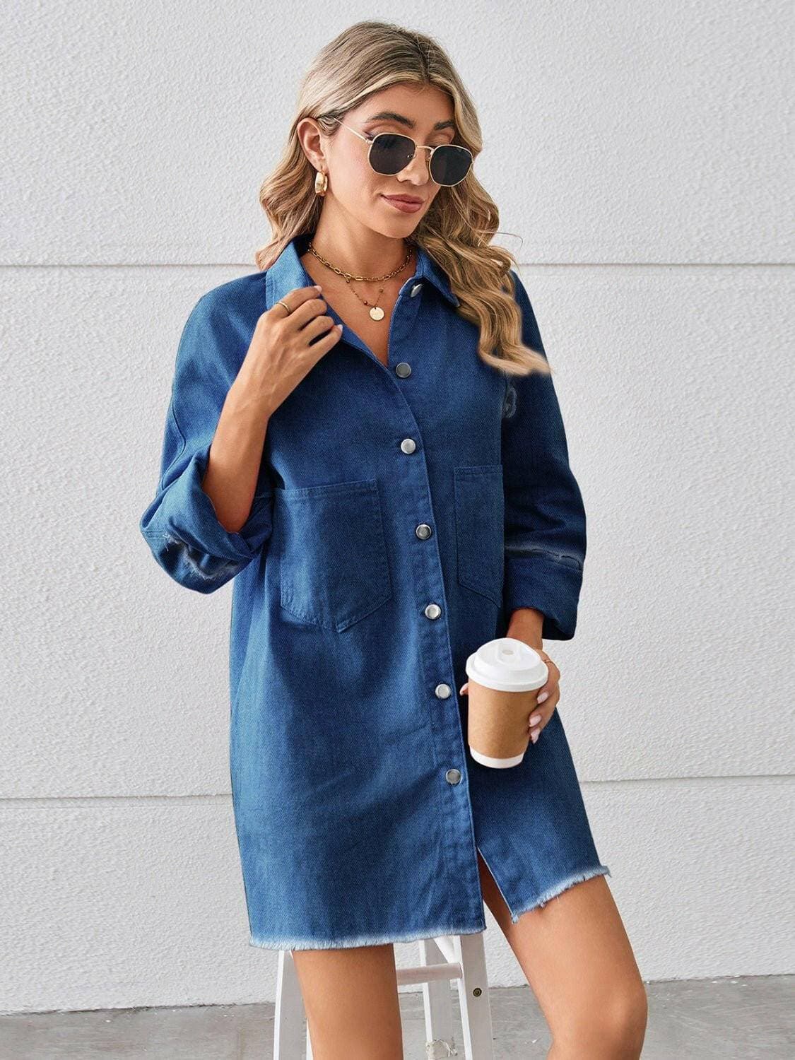 Chic denim shirt dress with pockets