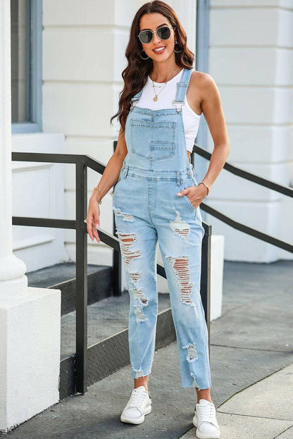 Chic Distressed Denim Overalls