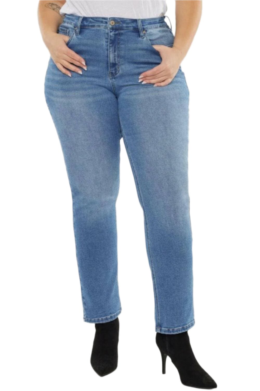 Retro Chic High Waist Jeans with Whiskered Cat Detail - Love Salve 