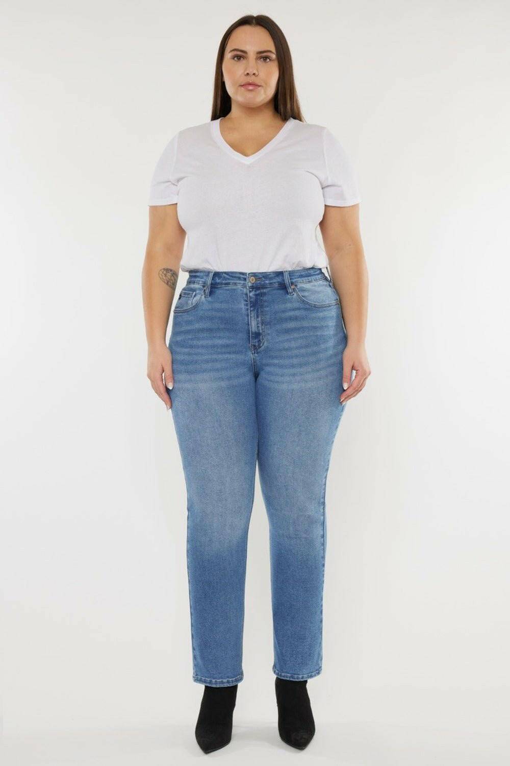 Retro Chic High Waist Jeans with Whiskered Cat Detail - Love Salve 