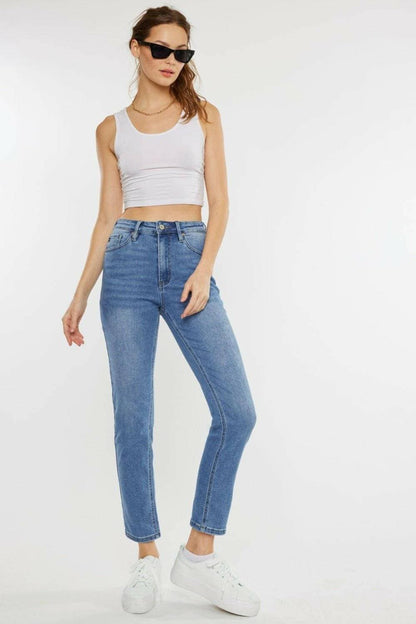 Retro Chic High Waist Jeans with Whiskered Cat Detail - Love Salve 