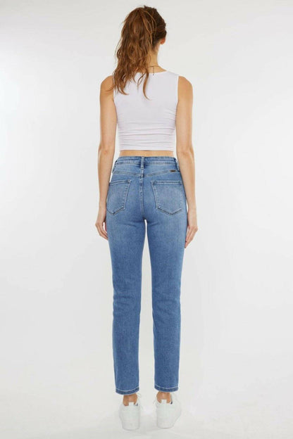 Retro Chic High Waist Jeans with Whiskered Cat Detail - Love Salve 