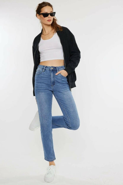 Retro Chic High Waist Jeans with Whiskered Cat Detail - Love Salve 