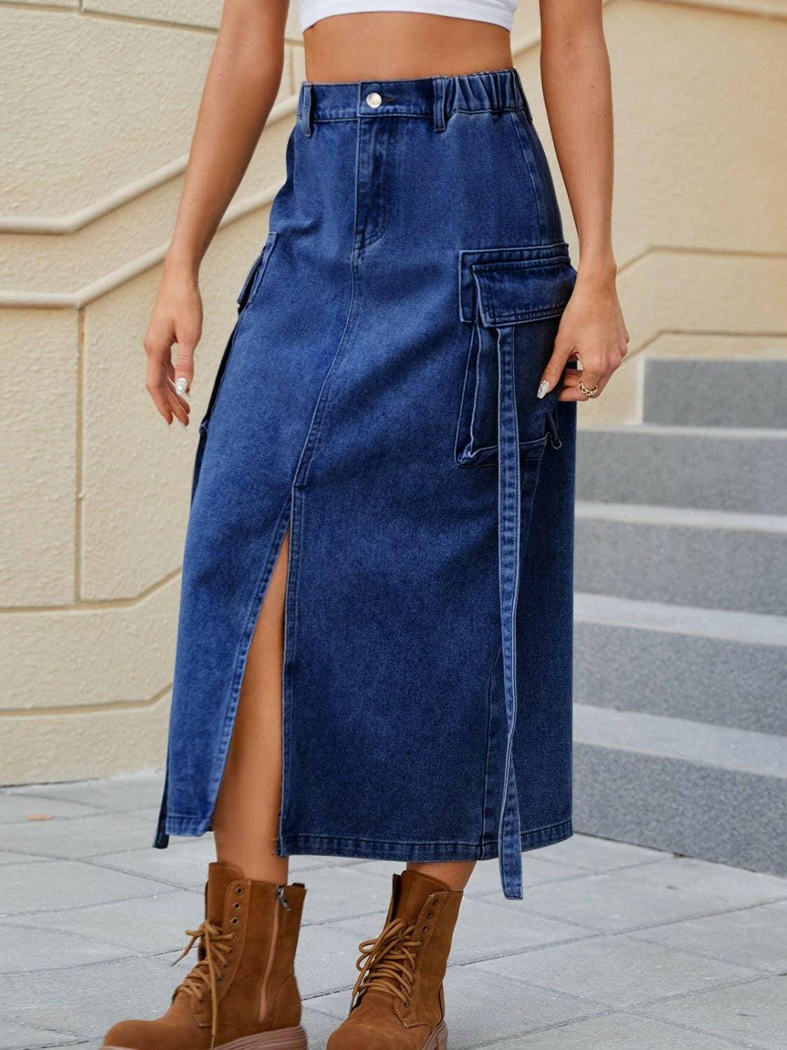 Chic High Waist Denim Skirt with Functional Slit PocketsChic High Waist Denim Skirt with Functional Slit Pockets

Upgrade your wardrobe with our Chic High Waist Denim Skirt, designed for those who want to enhance their faLove Salve Chic High Waist Denim Skirtjeans