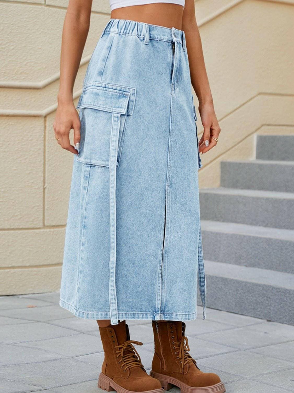 Chic High Waist Denim Skirt with Functional Slit PocketsChic High Waist Denim Skirt with Functional Slit Pockets

Upgrade your wardrobe with our Chic High Waist Denim Skirt, designed for those who want to enhance their faLove Salve Chic High Waist Denim Skirtjeans