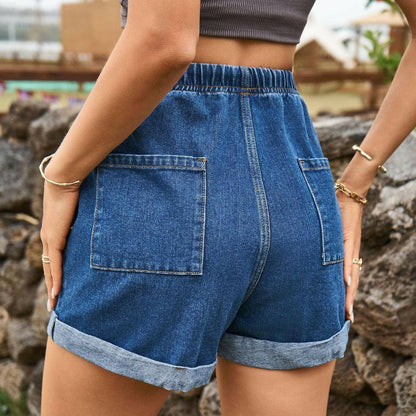 High-waisted denim shorts with pockets