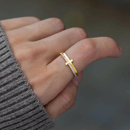 Zirconia Encrusted Sterling Silver Cross Ring - Love Salve 