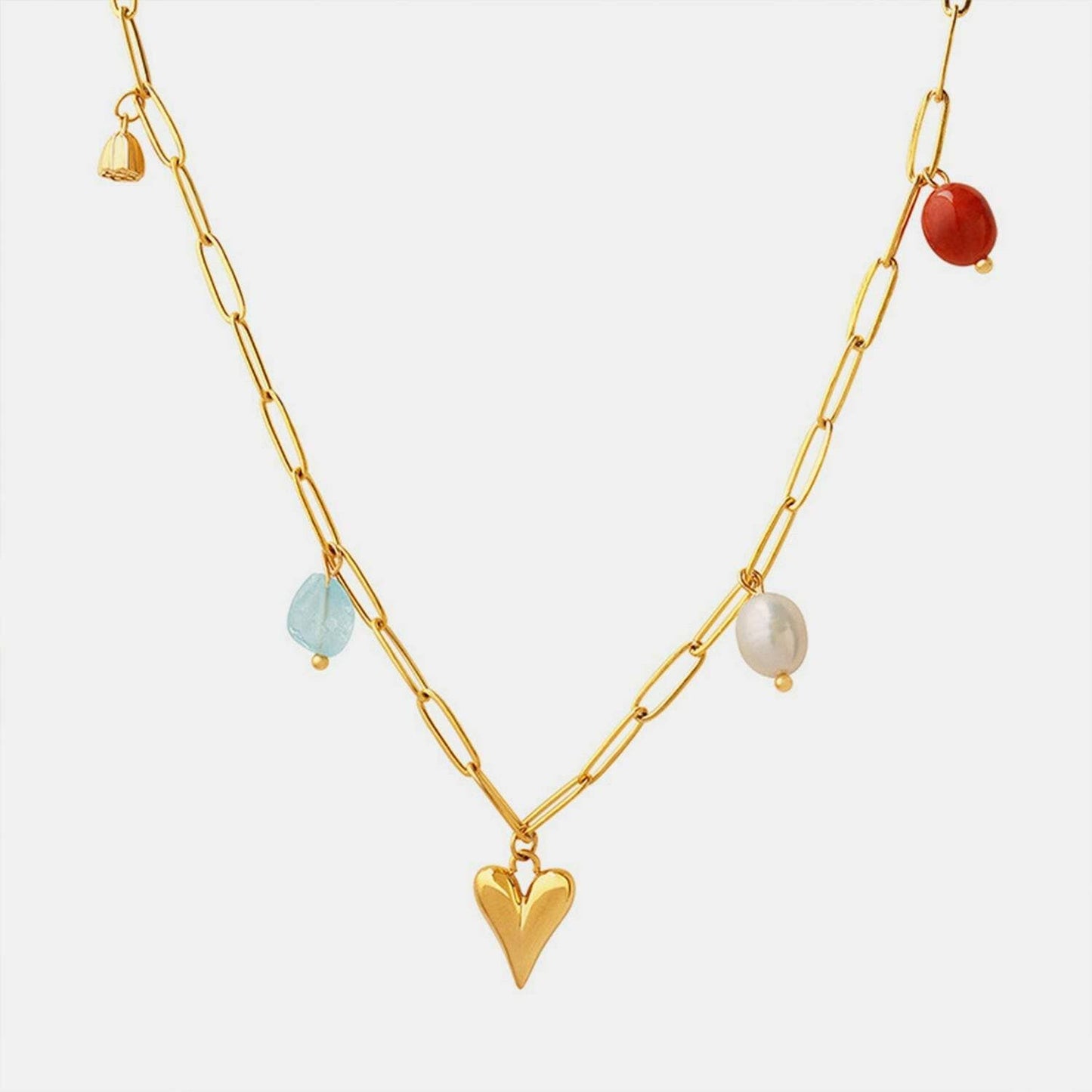 Elegant Heart-shaped Necklace with Pearl and Natural Stone Accent - Love Salve 