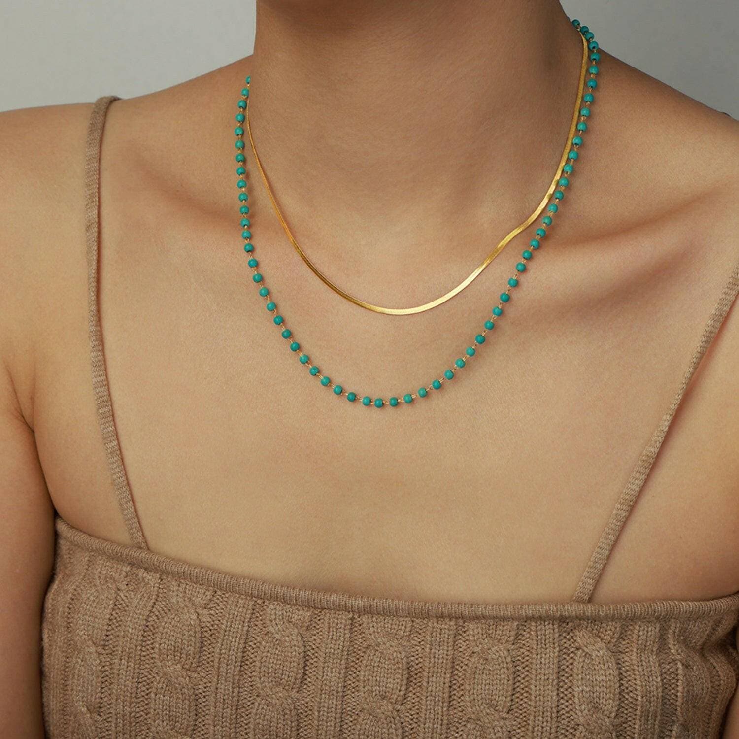 Elegant Turquoise and Gold Titanium Steel NecklaceIndulge in Timeless Elegance
 Enhance your style with the exquisite beauty of this Elegant Turquoise and Gold Titanium Steel Necklace. Crafted with precision, this dLove Salve Gold Titanium Steel NecklaceJewelry