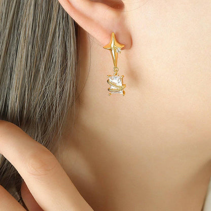 Golden Zircon Copper Geometric Drop Earrings for Women - Love Salve 