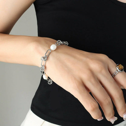 Luxurious Freshwater Pearl and Titanium Steel Bracelet - Love Salve 