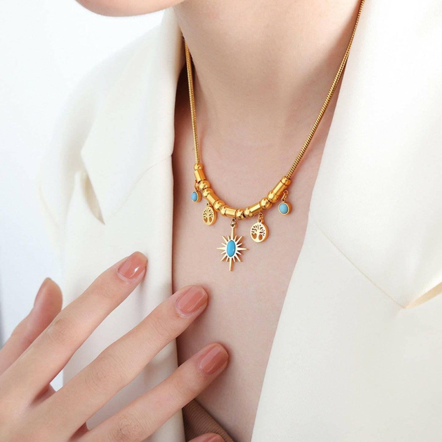 Luxurious Gold Tophus Accent Charm Necklace - Love Salve 