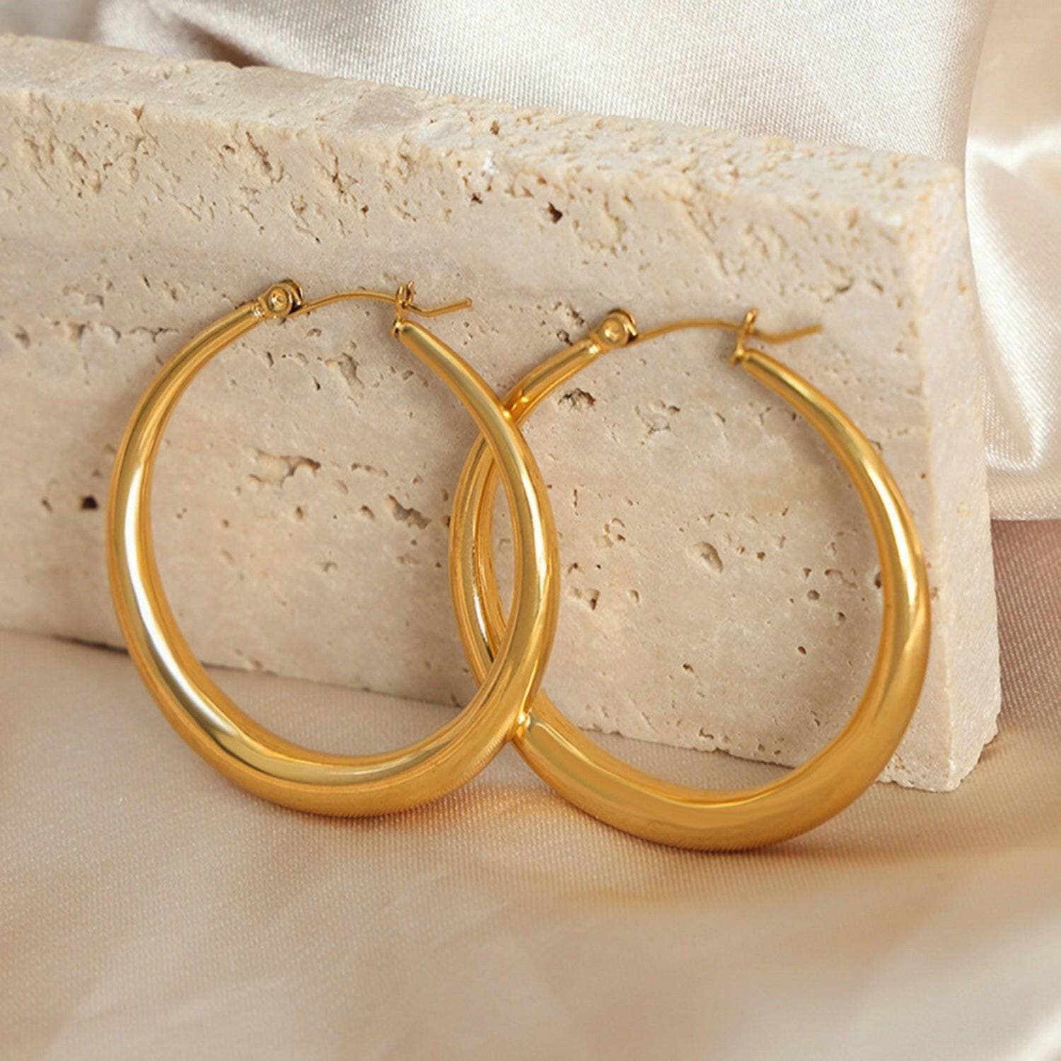 Timeless Elegance: Luxurious 18K Gold-Plated Hoop Earrings crafted with Titanium Steel - Love Salve 