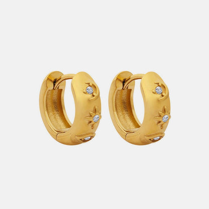 Zircon-encrusted titanium steel huggie earrings with golden elegance