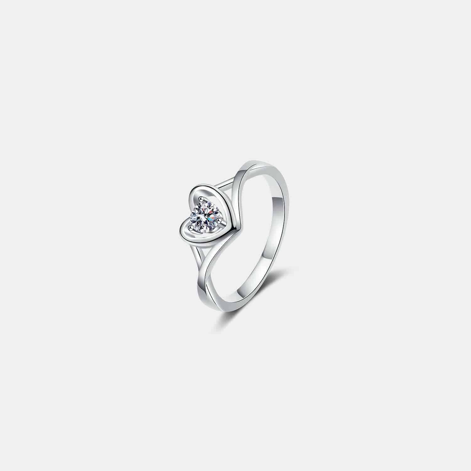 Elegant Moissanite Heart Ring in Sterling Silver - Certified - Love Salve 