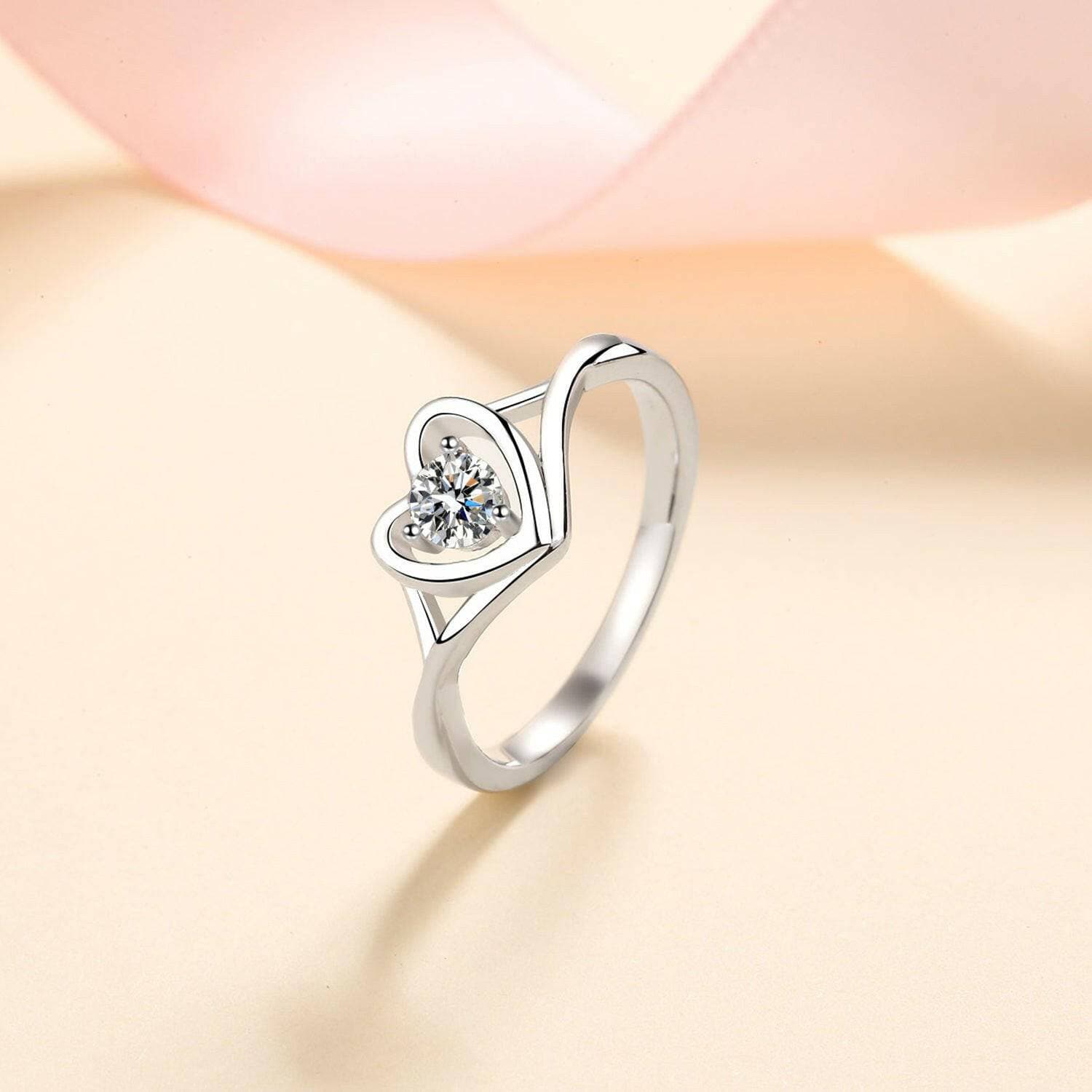 Elegant Moissanite Heart Ring in Sterling Silver - Certified - Love Salve 