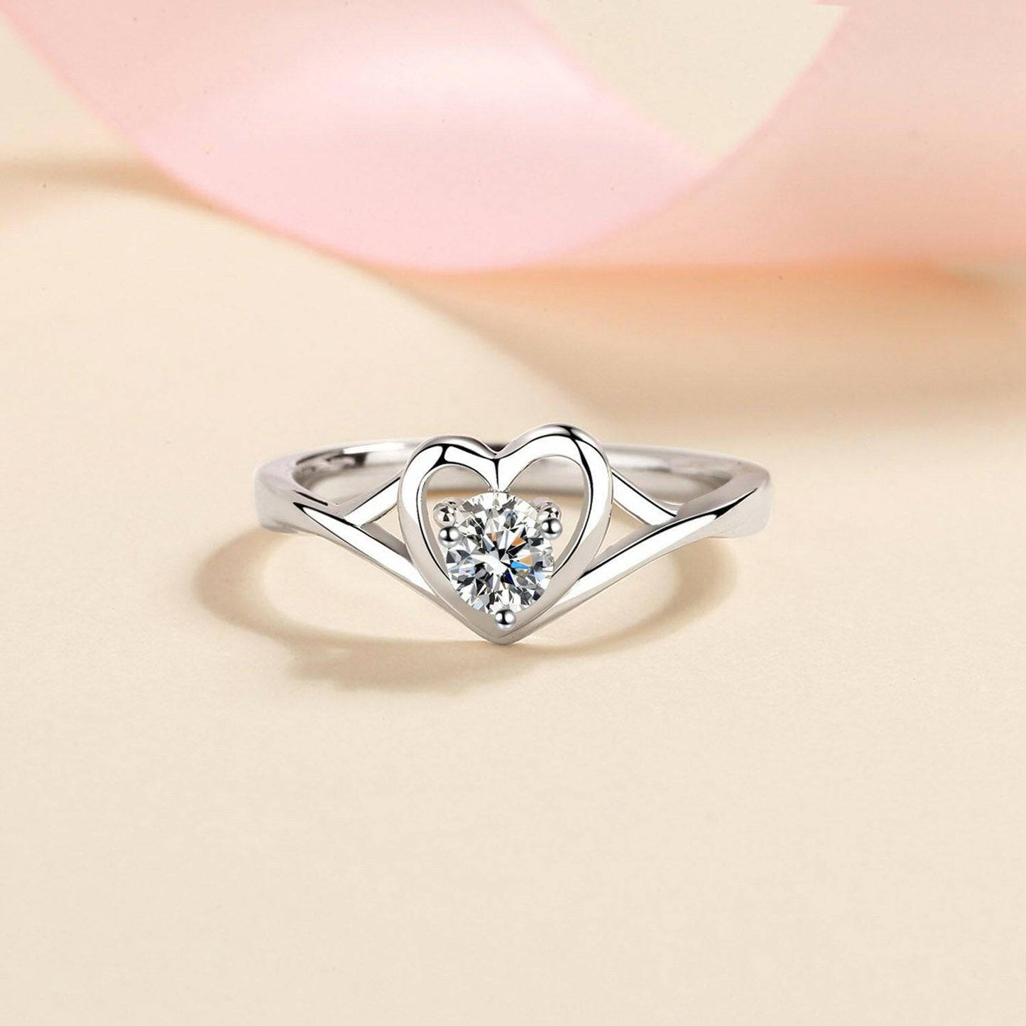 Elegant Moissanite Heart Ring in Sterling Silver - Certified - Love Salve 