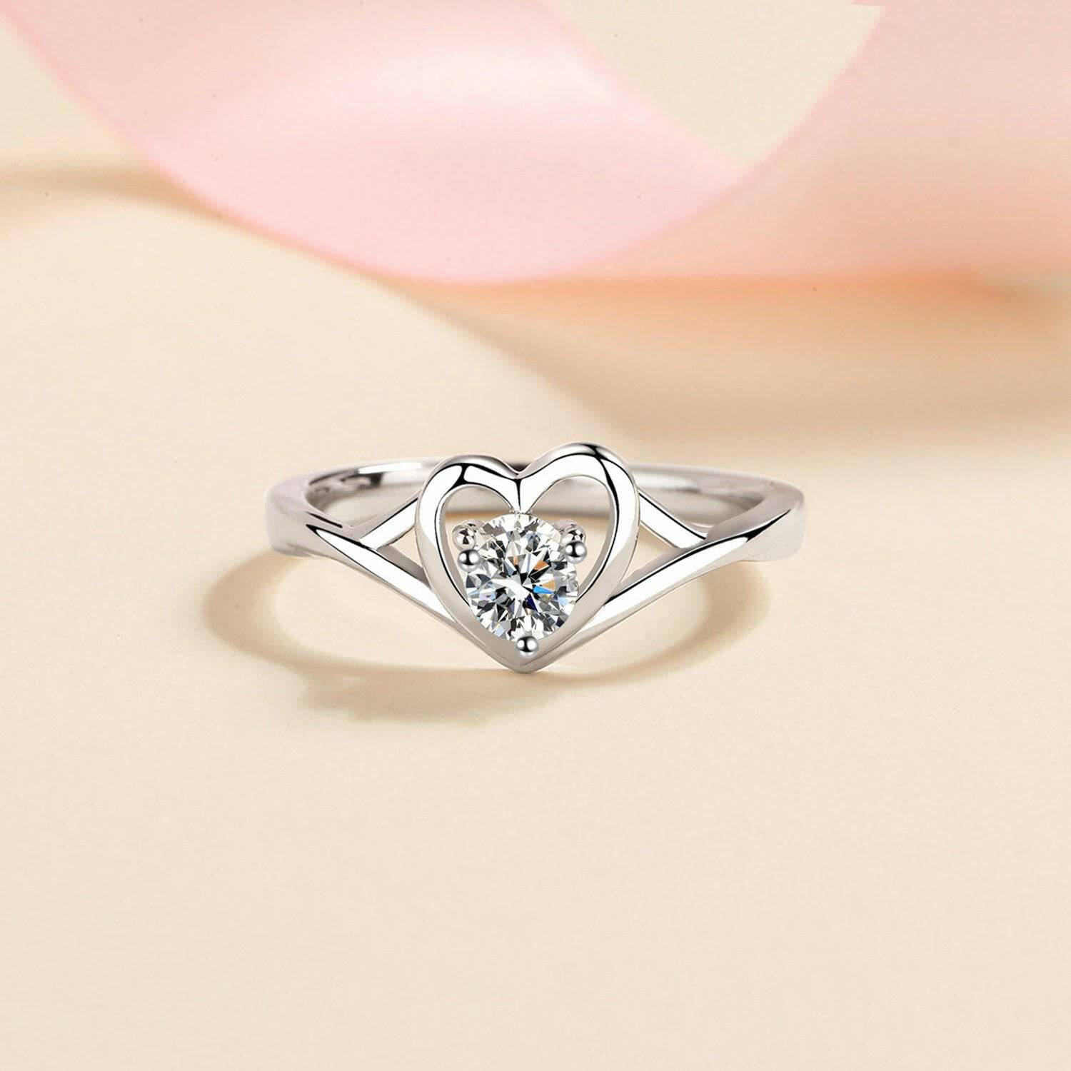 Elegant Moissanite Heart Ring in Sterling Silver - Certified - Love Salve 