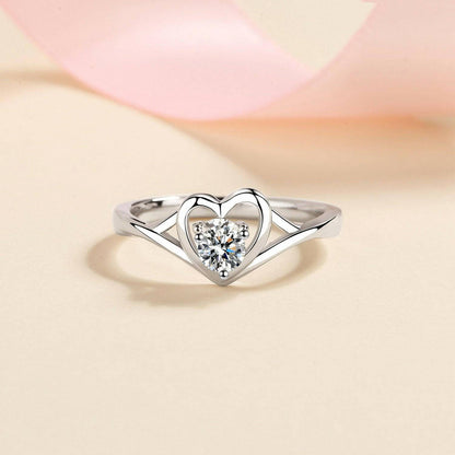 Elegant Moissanite Heart Ring in Sterling Silver - Certified - Love Salve 