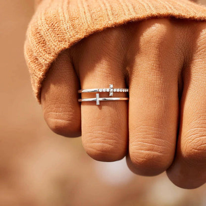 Elegant dual cross zircon ring