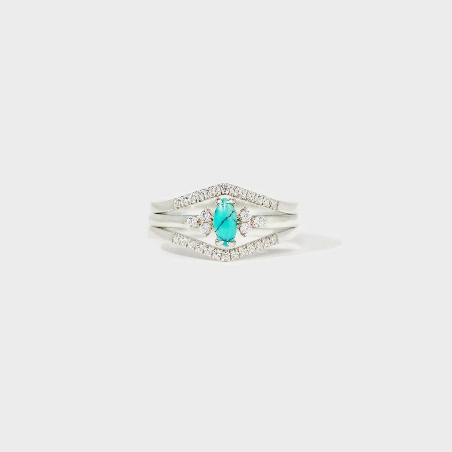 Vivid Turquoise V-Shaped Zircon Ring Set with Convertible Style - Love Salve 