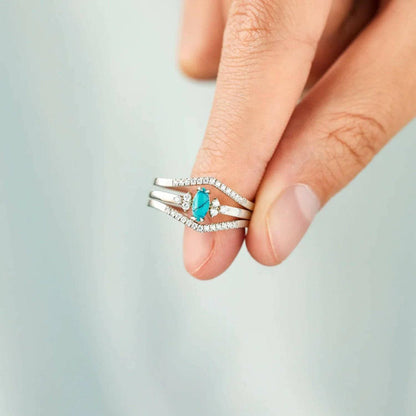 Vivid Turquoise V-Shaped Zircon Ring Set with Convertible Style - Love Salve 