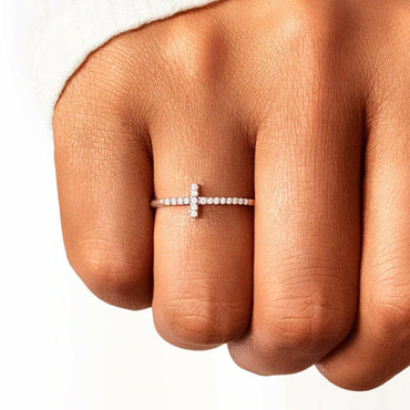 Zircon Cross 925 Sterling Silver Ring with Rose Gold Plating for a Radiant Look - Love Salve 