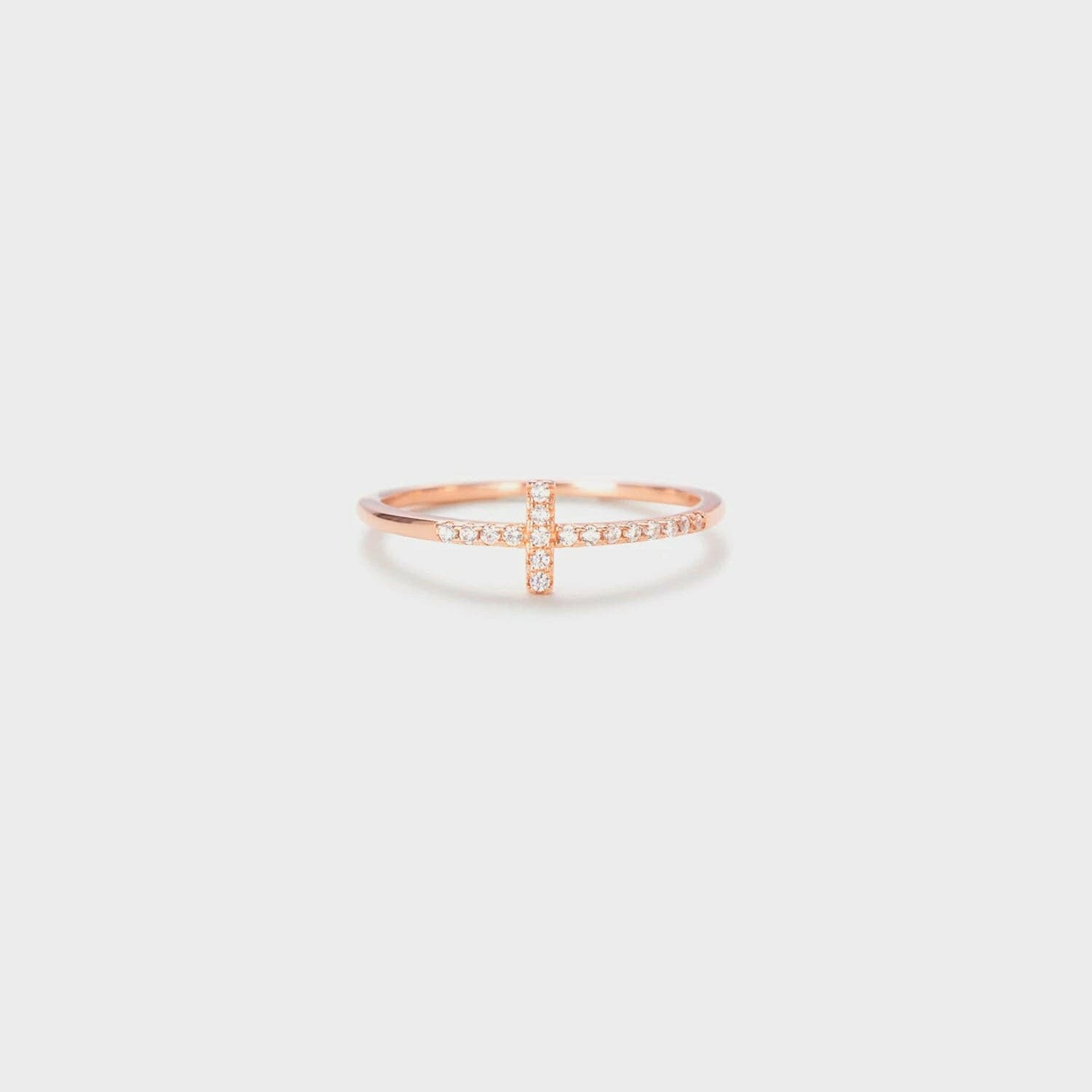 Zircon Cross 925 Sterling Silver Ring with Rose Gold Plating for a Radiant Look - Love Salve 