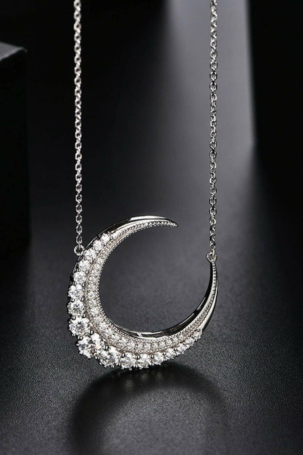 Celestial Splendor: Platinum-Plated Moissanite Moon Necklace - Love Salve 