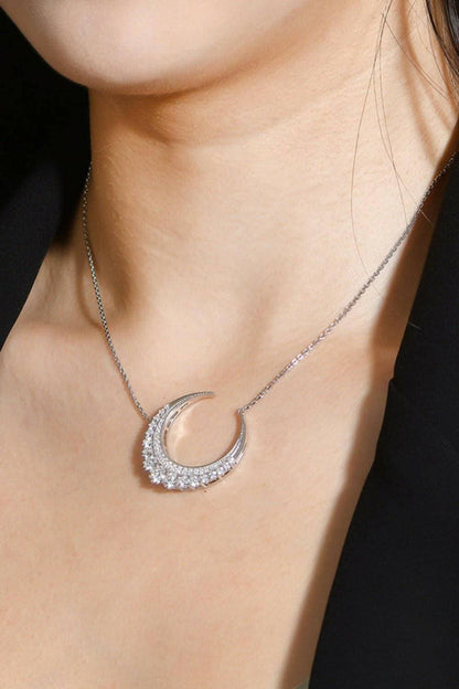 Celestial Splendor: Platinum-Plated Moissanite Moon Necklace - Love Salve 