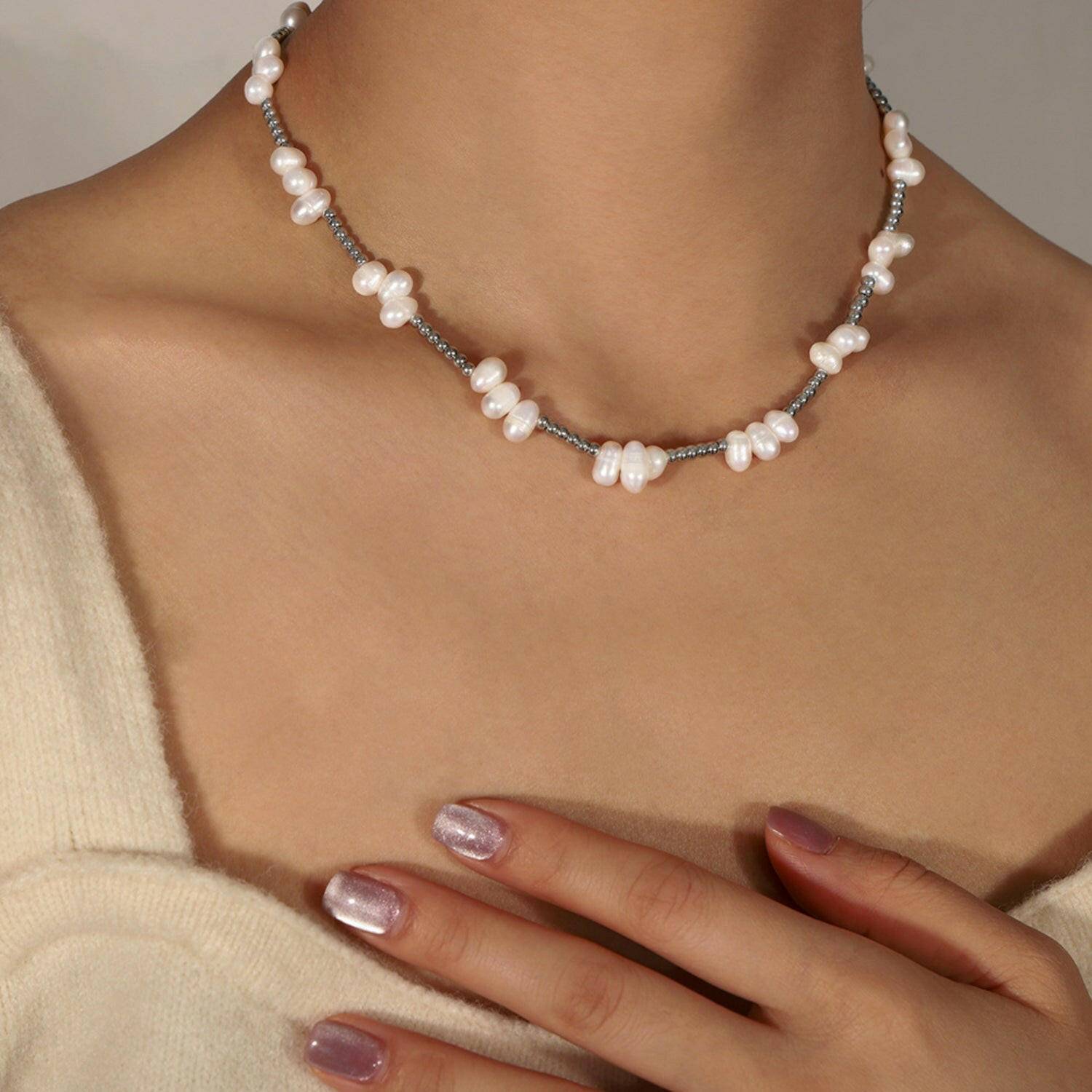 Elegant Pearl and Titanium Steel Necklace with Freshwater BeadsEnhance Your Style with Elegance
 Add a touch of sophistication to your ensemble with our Elegant Pearl and Titanium Steel Necklace. Crafted meticulously with lustroLove Salve Titanium Steel NecklaceJewelry