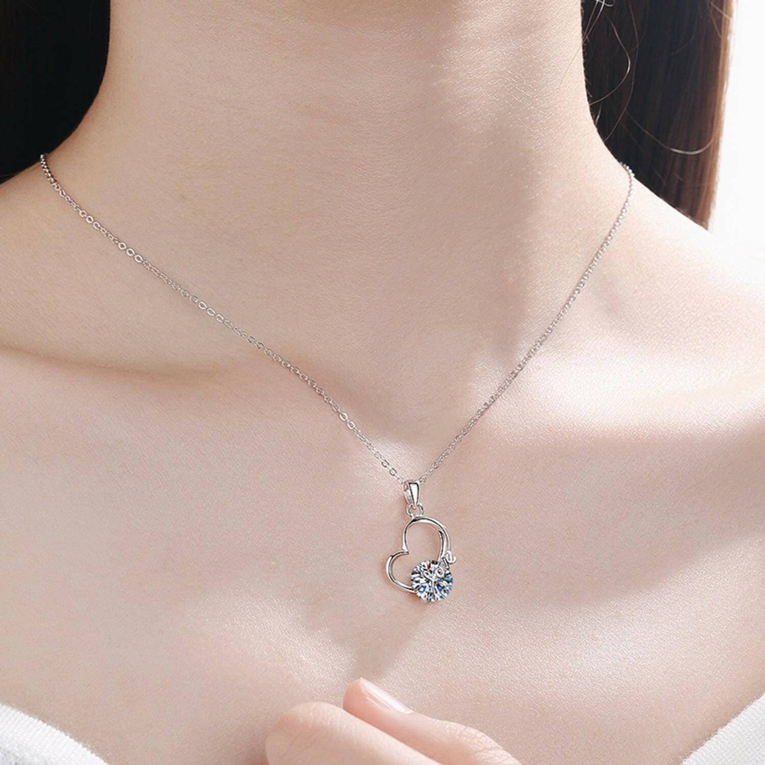 Heart-Shaped Moissanite Necklace in Sterling Silver with 2 Carat SparkExperience Timeless Elegance with Our Heart-Shaped Moissanite Necklace
 
 
Sparkling Brilliance: Embrace the shimmer of a 2 carat heart-shaped Moissanite stone
 
PreLove Salve Heart-Shaped Moissanite NecklaceJewelry