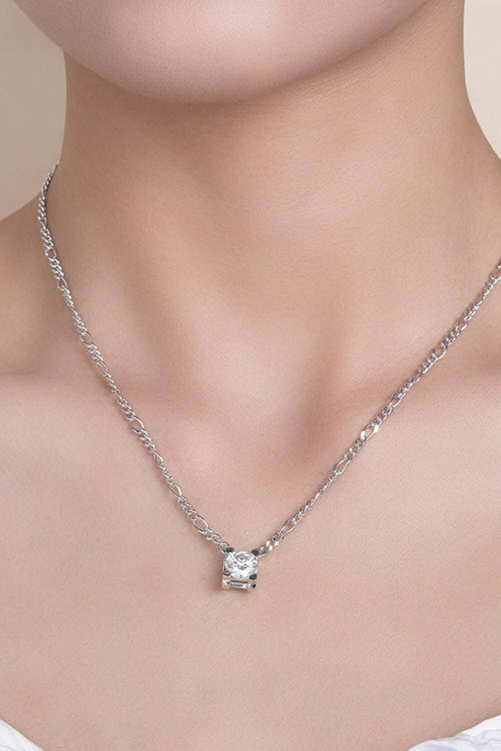 Luxurious 2 Carat Moissanite Sterling Silver Necklace on model showcasing elegance and premium craftsmanship.