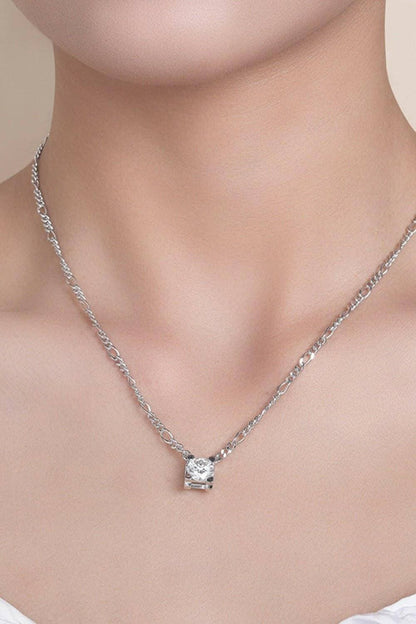 Luxurious 2 Carat Moissanite Sterling Silver Necklace on model showcasing elegance and premium craftsmanship.