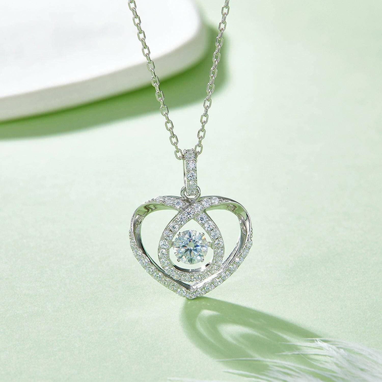 Moissanite Heart Necklace in Sterling Silver with Certificate - Love Salve 