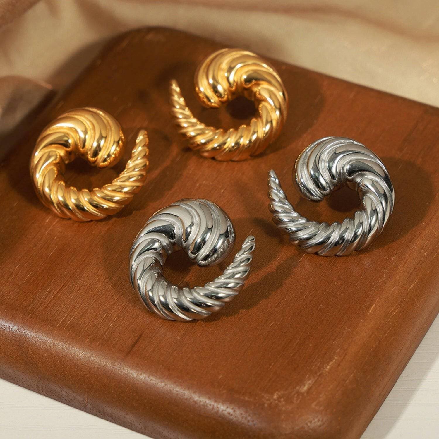 Titanium Steel Spiral Stud Earrings - Silver & Gold Plated - Love Salve 