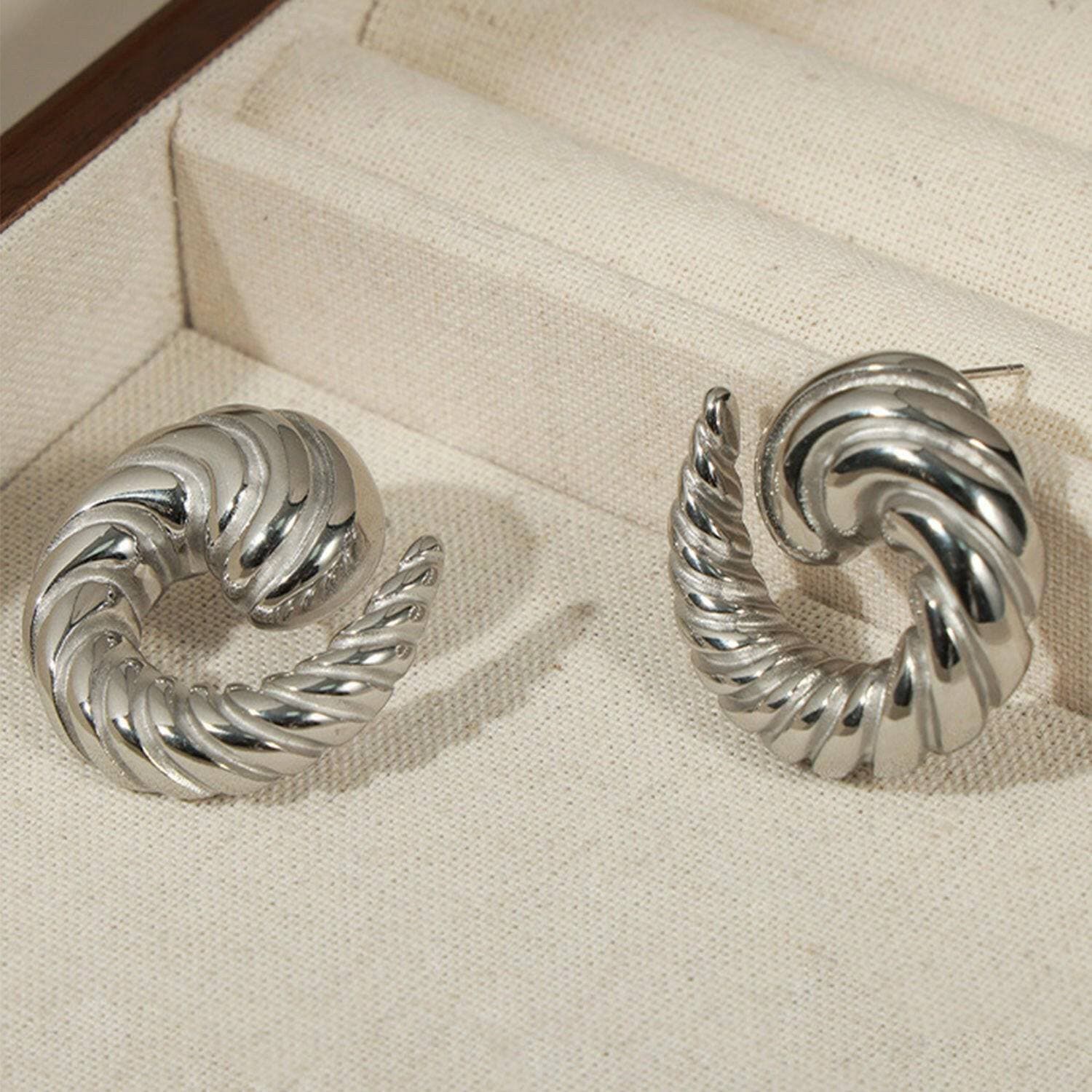 Titanium Steel Spiral Stud Earrings - Silver & Gold Plated - Love Salve 