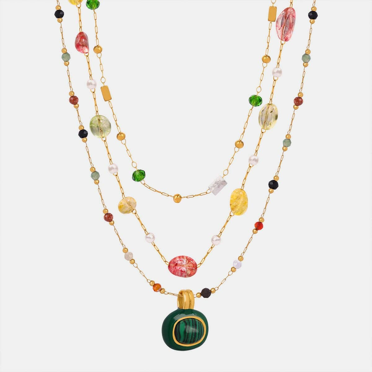 Titanium Steel Necklace with Gold-Plated Malachite Beads - Love Salve 