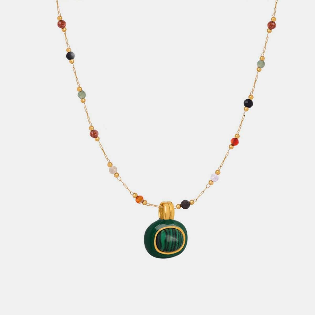 Titanium Steel Necklace with Gold-Plated Malachite Beads - Love Salve 