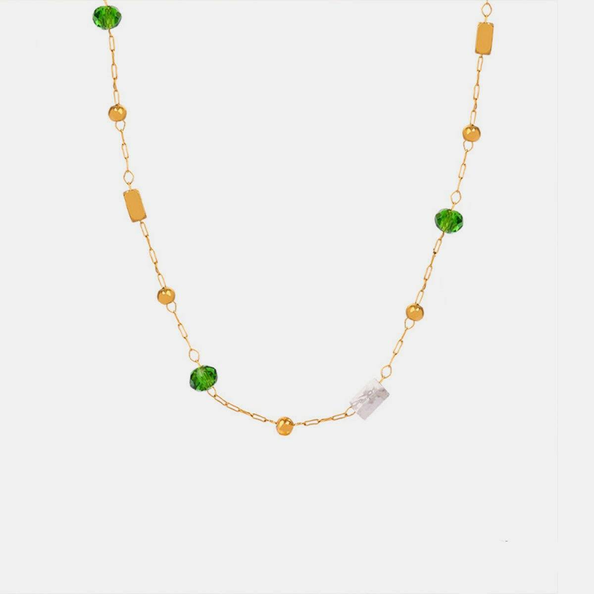 Titanium Steel Necklace with Gold-Plated Malachite Beads - Love Salve 