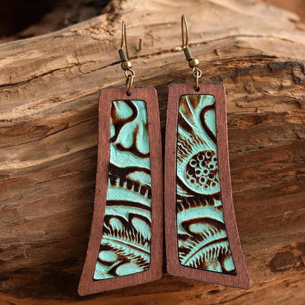 Wooden Geometric Drop Earrings - Elegant Geometric Wooden Dangle Earrings - Love Salve 