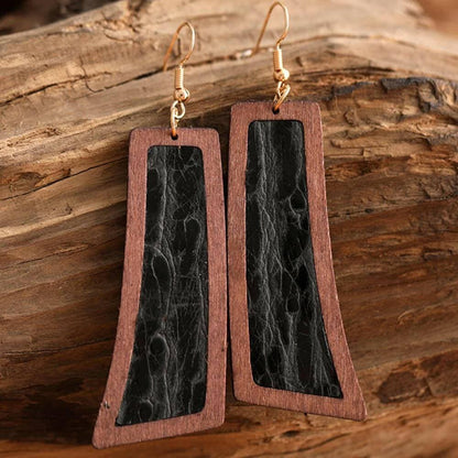 Wooden Geometric Drop Earrings - Elegant Geometric Wooden Dangle Earrings - Love Salve 